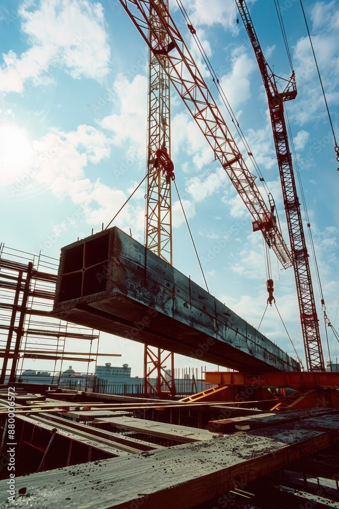 A crane sits atop a building under construction A crane sits atop a building under construction