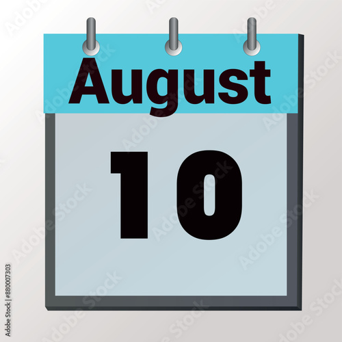 vector calendar page with date August 10, light colors