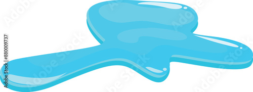 Cartoon blue liquid puddle flowing on a white background
