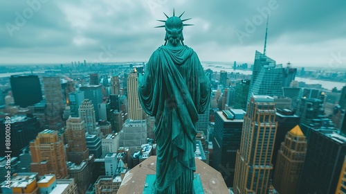 Night Lights: Statue of Liberty and Manhattan Skyline from Above