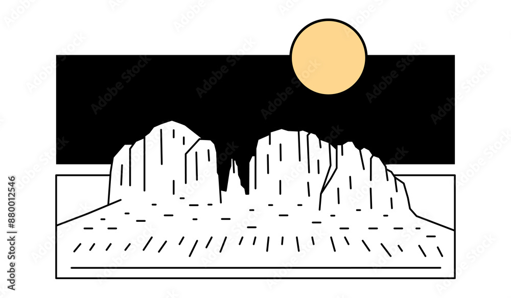 Naklejka premium Sedona Arizona Landmark night mono line design for t shirt badge patch sticker illustration
