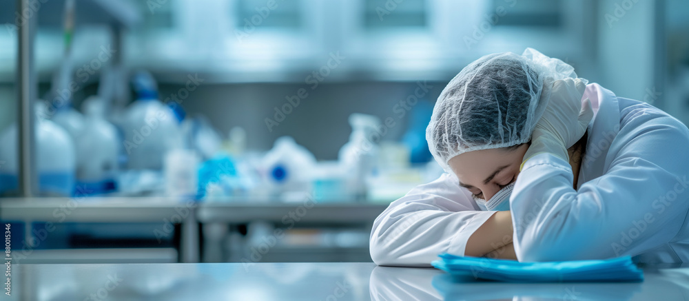 Exhausted nurse sleeping her head on a desk Exhausted nurse sleeping her head on a desk