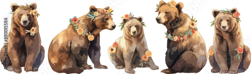 boho bear watercolor clipart