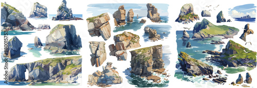 British Coastal Cliff watercolor clipart