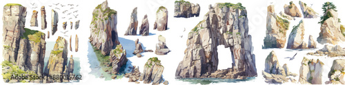 British Coastal Cliff watercolor clipart