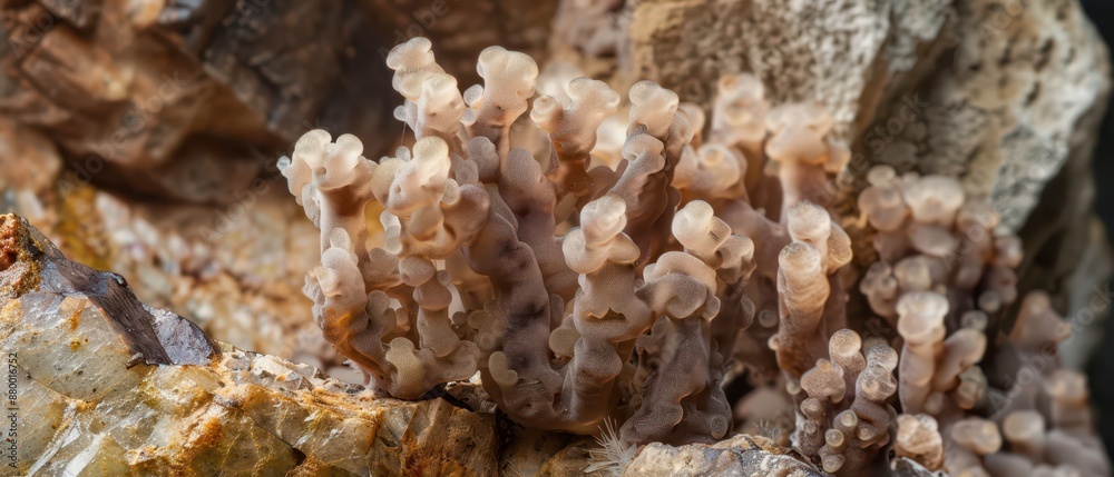 A Close-Up View of a Cluster of Jelly Fungi Growing on a Rock A Close-Up View of a Cluster of Jelly Fungi Growing on a Rock