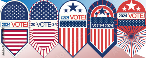 USA VOTE 2024 Presidential Election flyer poster booklet set, midterm, House, Senate elections. American Election campaign style, Electoral symbols, United States of America USA Flag.