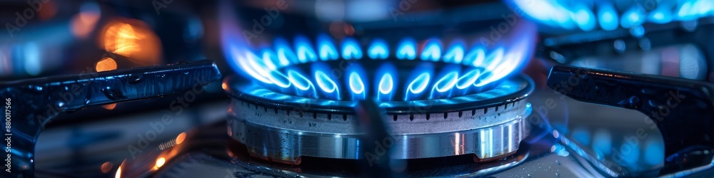 A close up of the fire on a gas burning stove. A close up of the fire on a gas burning stove.