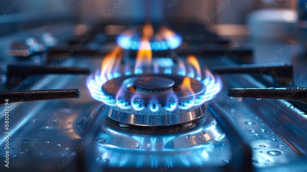 A close up of the fire on a gas burning stove. A close up of the fire on a gas burning stove.