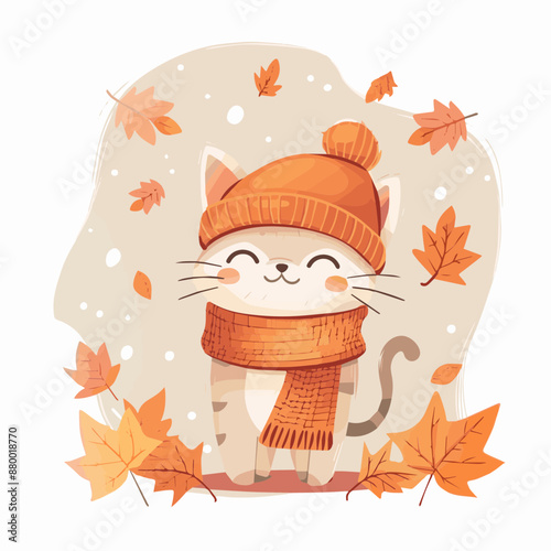 Cute Cartoon Fall Cat with ...