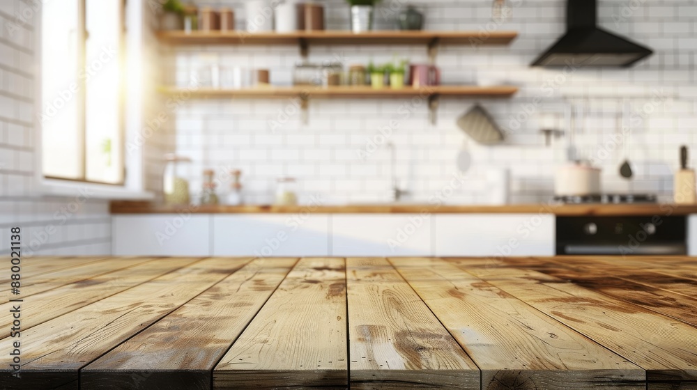 wood table top counter and blur bokeh modern kitchen interior background wood table top counter and blur bokeh modern kitchen interior background