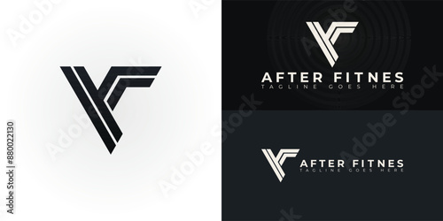 Abstract initial triangle letter AF or FA logo in black color isolated on multiple background colors. The logo is suitable for fitness business logo vector design illustration inspiration templates.