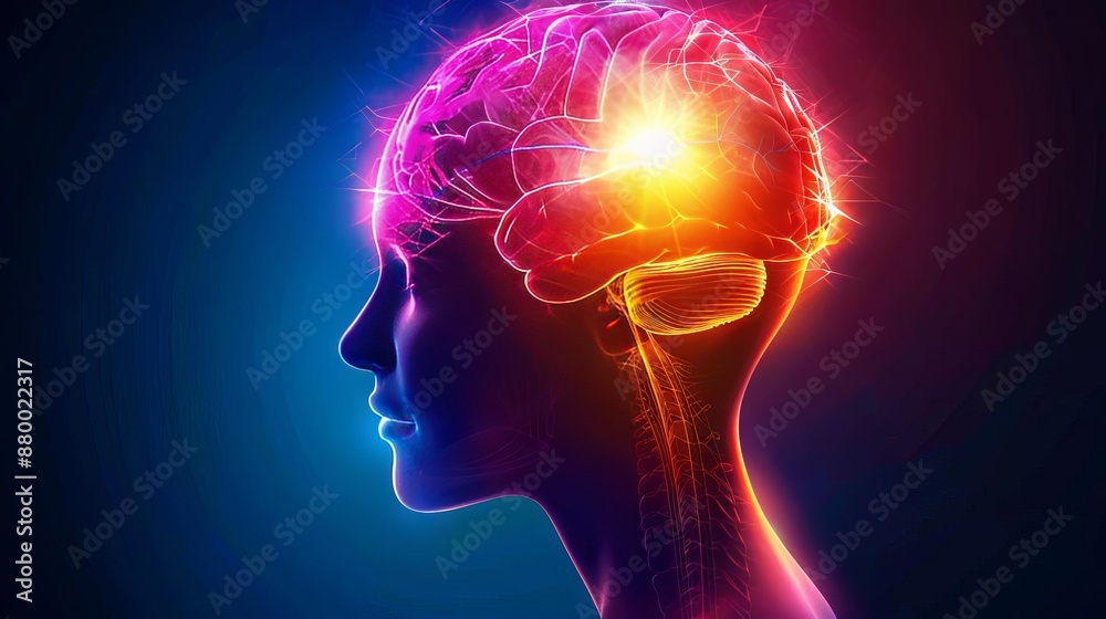 Fototapeta premium Glowing human brain, representing intelligence and thought.