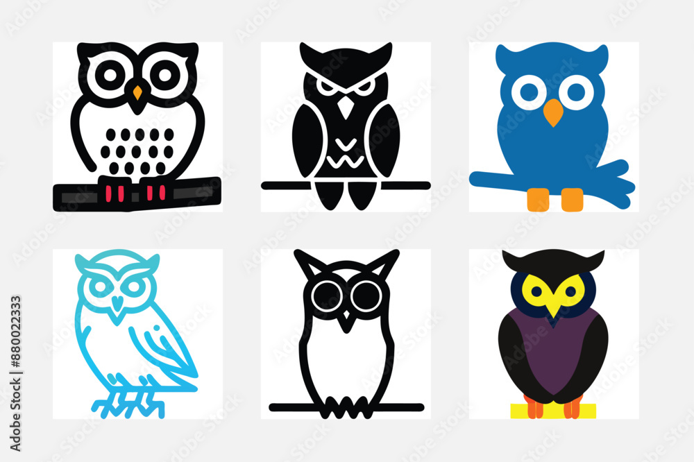 set of owls on a branch set of owls on a branch