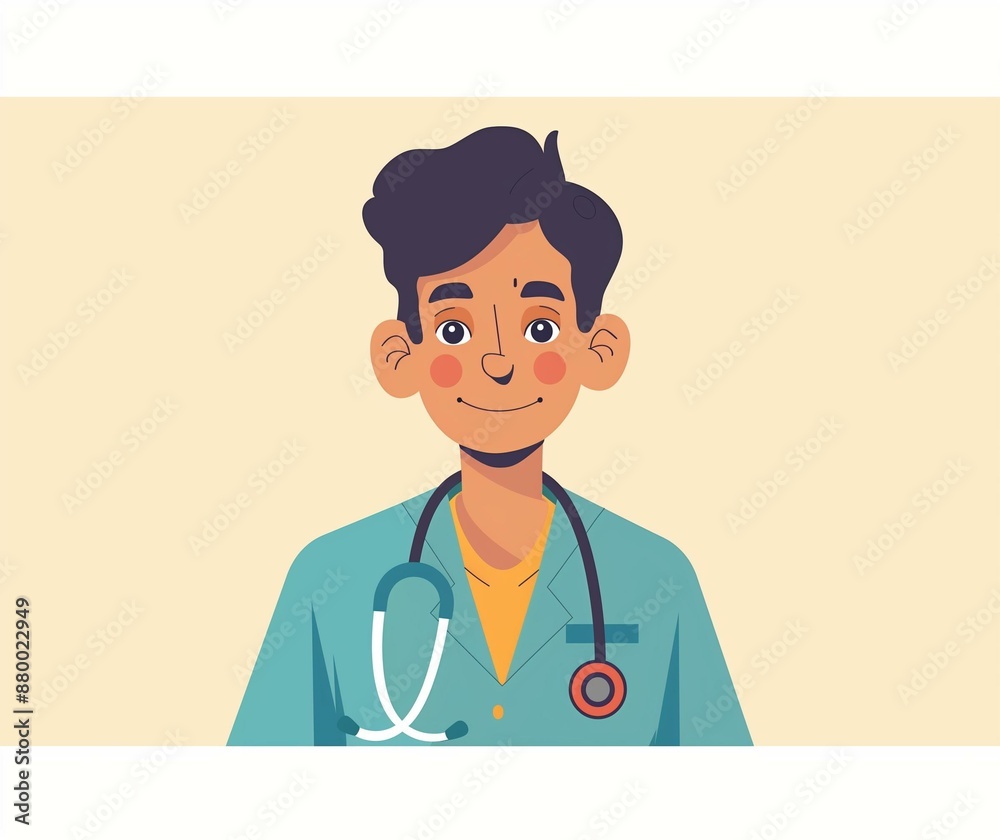 Fototapeta premium Cheerful Doctor Illustration with Stethoscope - Medical Professional Cartoon Design