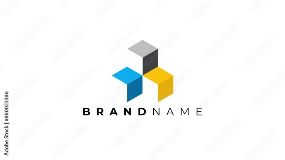 logo animation of 3D 3 Dimensional stacked 3 cube with flat shadow style 
