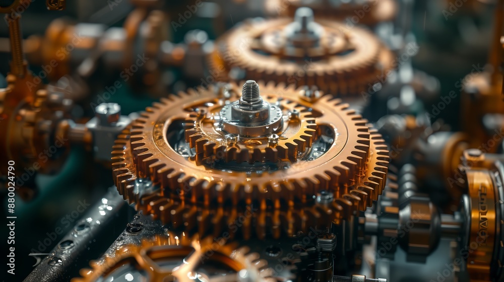 A detailed close-up shot of complex machinery with interlocking gears and cogs in metallic tones, showcasing precision engineering. A detailed close-up shot of complex machinery with interlocking gears and cogs in metallic tones, showcasing precision engineering.