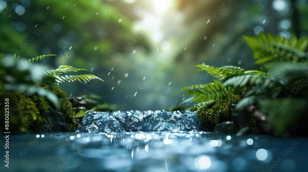A mystical scene where rivers flow with liquid electricity, powering the surrounding flora and fauna with a radiant energy with copy space, high tech A mystical scene where rivers flow with liquid electricity, powering the surrounding flora and fauna with a radiant energy with copy space, high tech