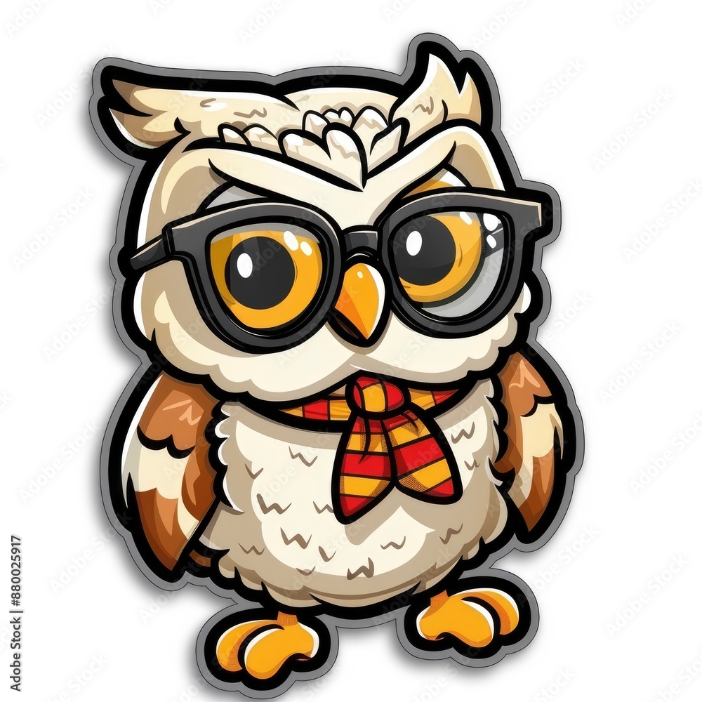 cartoon owl with microphone and podcast setup sticker, white background, simple Q version of the cartoon character stickers cartoon owl with microphone and podcast setup sticker, white background, simple Q version of the cartoon character stickers