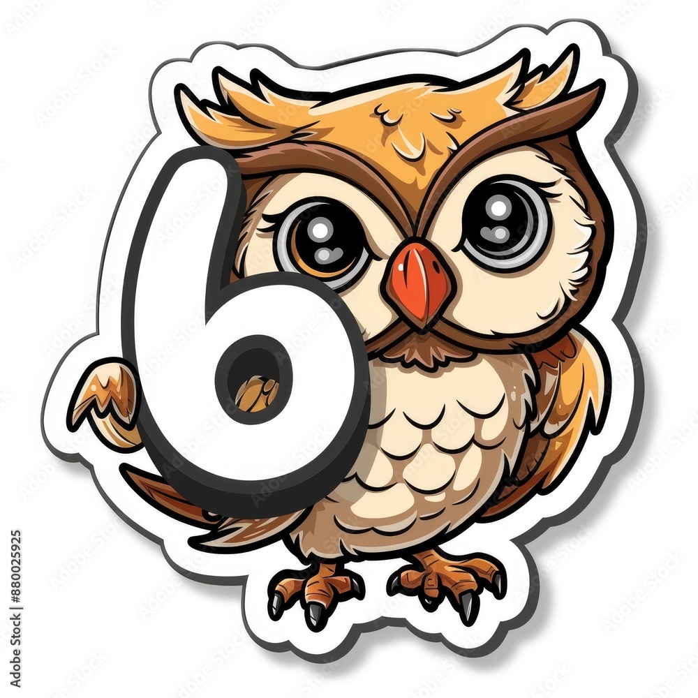 Naklejka premium cartoon owl with microphone and podcast setup sticker, white background, simple Q version of the cartoon character stickers