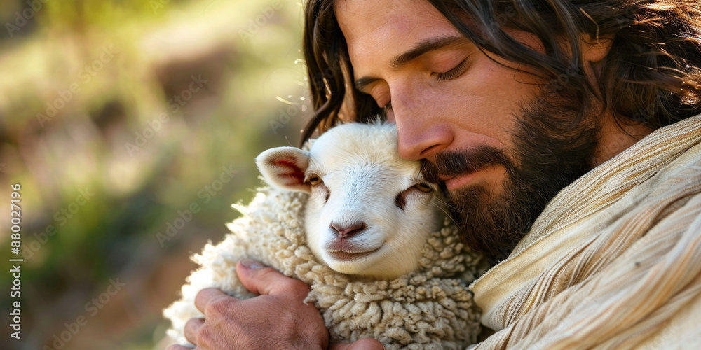 Jesus Christ with a cute lamb Jesus Christ with a cute lamb