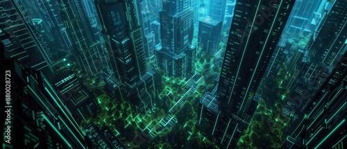 Wallpaper Mural An enchanted metropolis where streets are lined with luminous vegetable plants, their radiant glow guiding citizens through a green urban jungle with copy space, high tech Torontodigital.ca