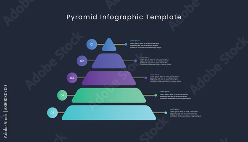 Dark pyramid infographic template with 5 levels