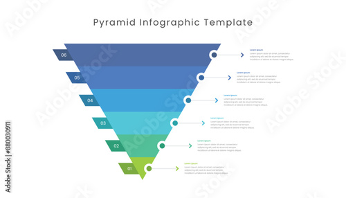 Flat pyramid infographic template with 6 levels