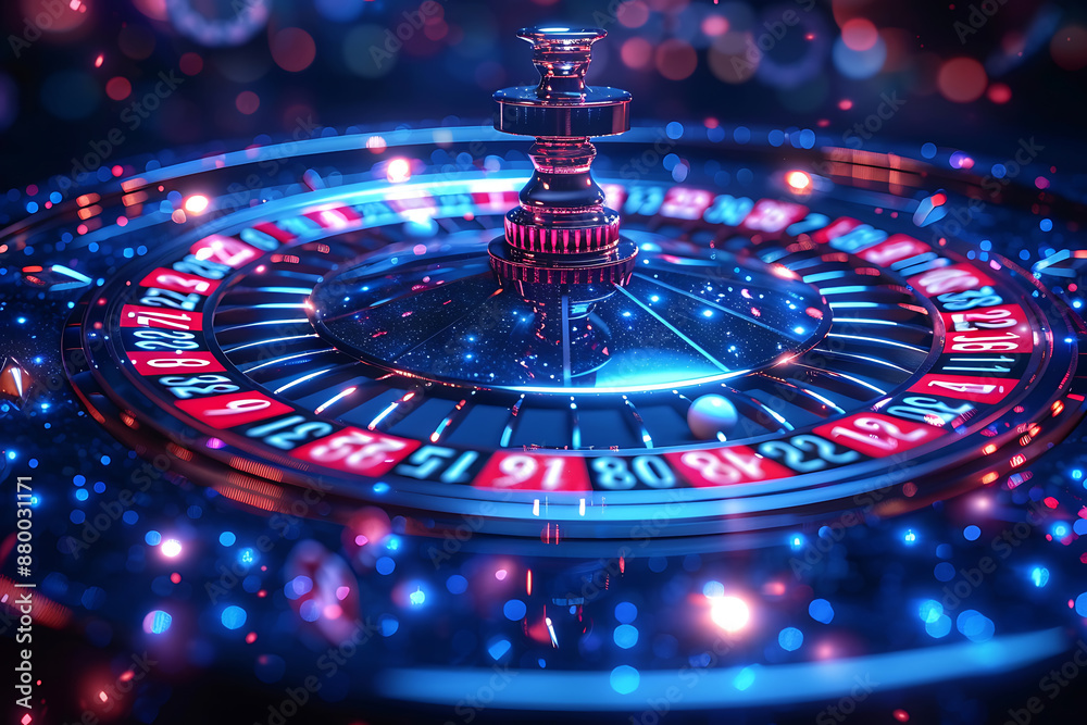 Casino roulette wheel with a ball spinning around, symbolizing the excitement and chance of gambling Casino roulette wheel with a ball spinning around, symbolizing the excitement and chance of gambling