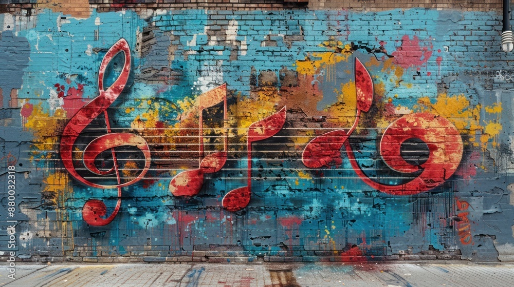 Fototapeta premium Musical Graffiti on Brick Wall