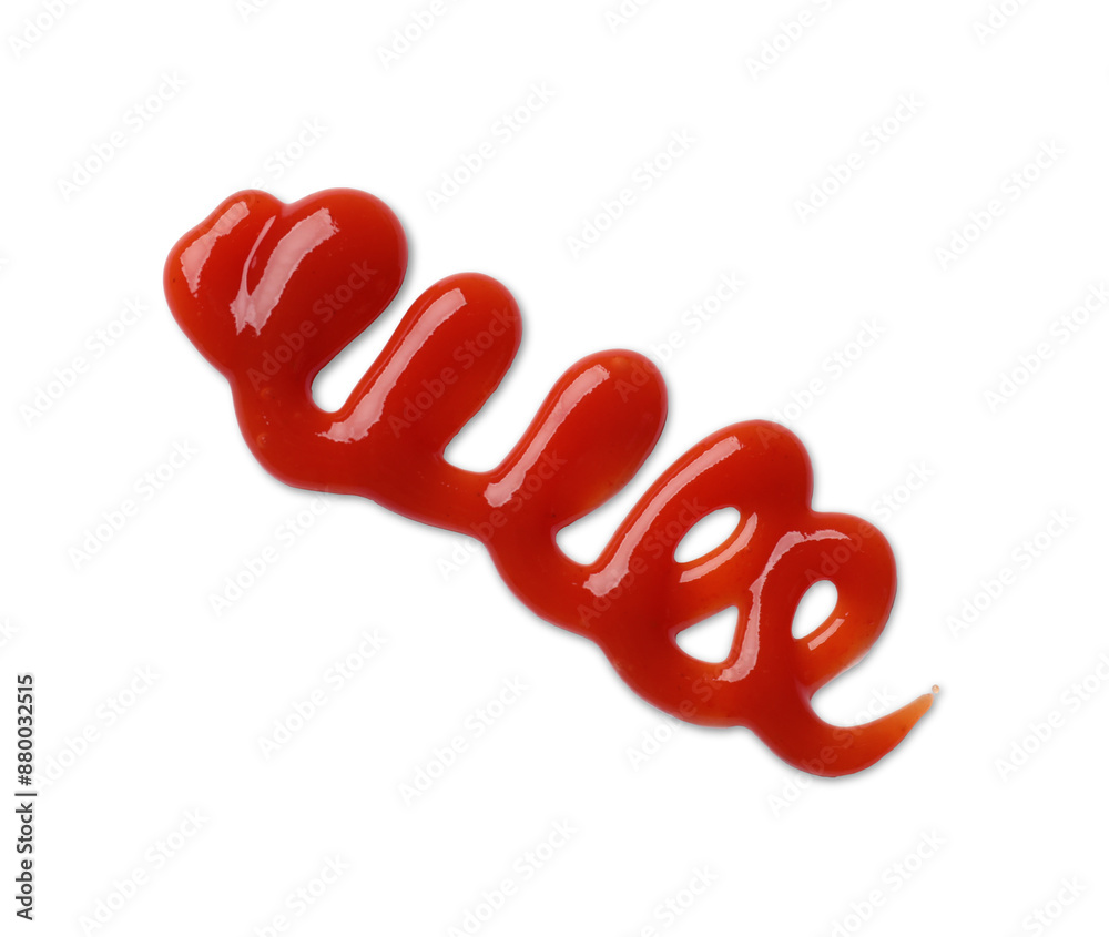 Obraz premium Tasty ketchup isolated on white, top view. Tomato sauce