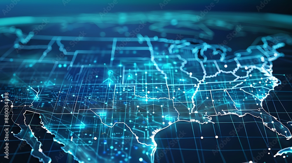 USA Digital Map with Glowing Network Connections USA Digital Map with Glowing Network Connections