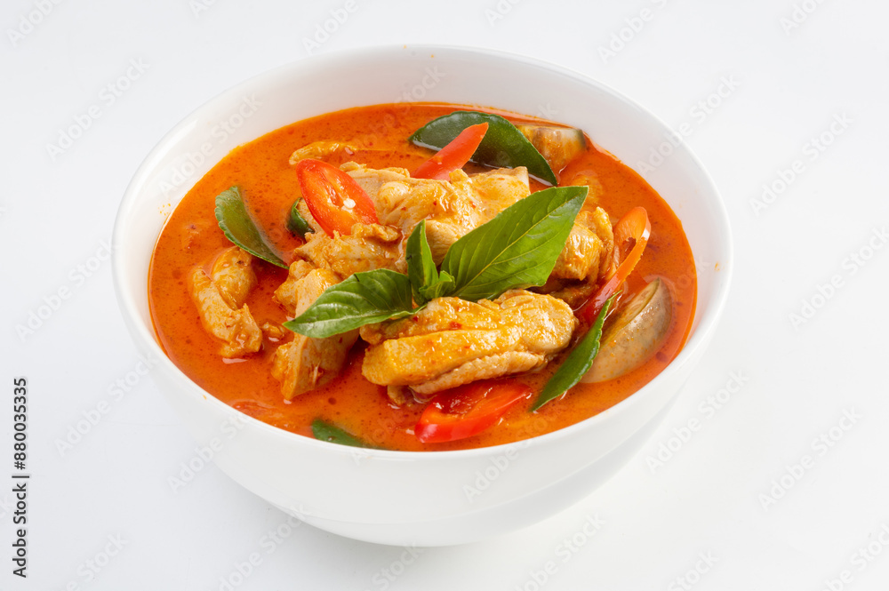 Chicken red curry isolated on white background. Chicken red curry isolated on white background.