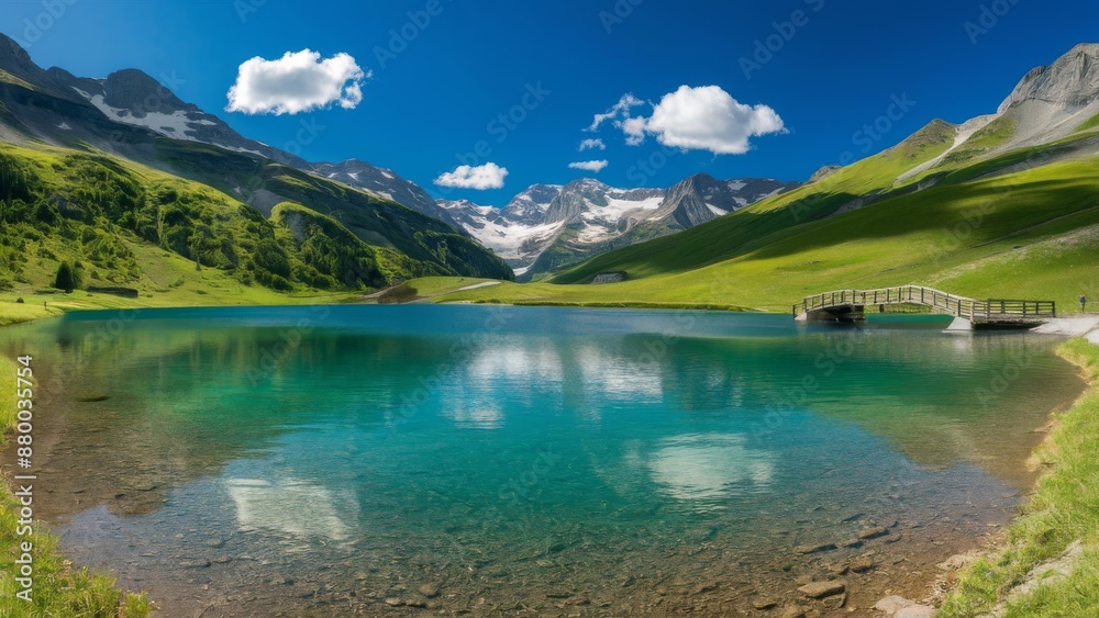 Idyllic Alpine Landscape with a Crystal Clear Lake in Summer Idyllic Alpine Landscape with a Crystal Clear Lake in Summer