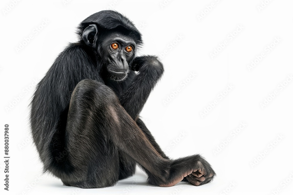 Fototapeta premium the beside view of a Spider Monkey, left side view, isolated on white background