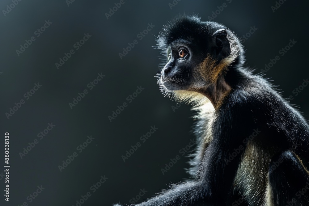 the beside view Spider Monkey, left side view, isolated on black background
the beside view Spider Monkey, left side view, isolated on black background