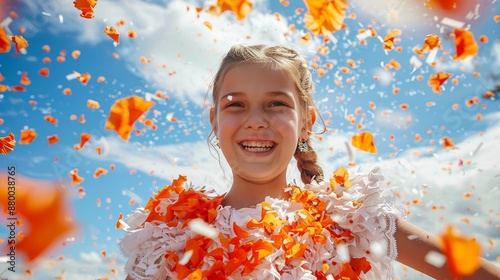Children happily celebrating orangemen s day in northern ireland with enthusiasm