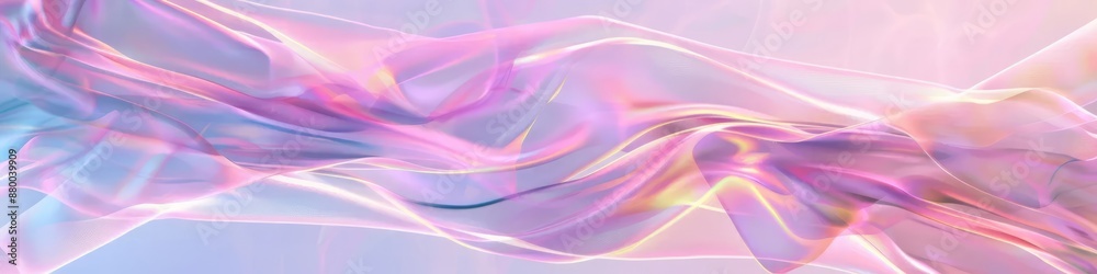 Naklejka premium Holographic purple and violet abstract pastel color backdrop. Hologram neon gradient background. Foil smooth effect. Psychedelic iridescent background, trend of 80s, 90s