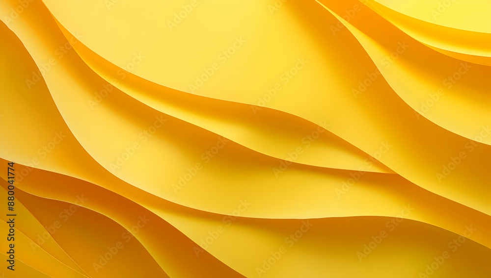 Obraz premium Bright yellow abstract background with layered wave patterns creating a vibrant and modern design. Perfect for various creative projects.