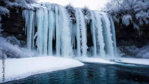 Frozen Waterfall with Ice Crystals