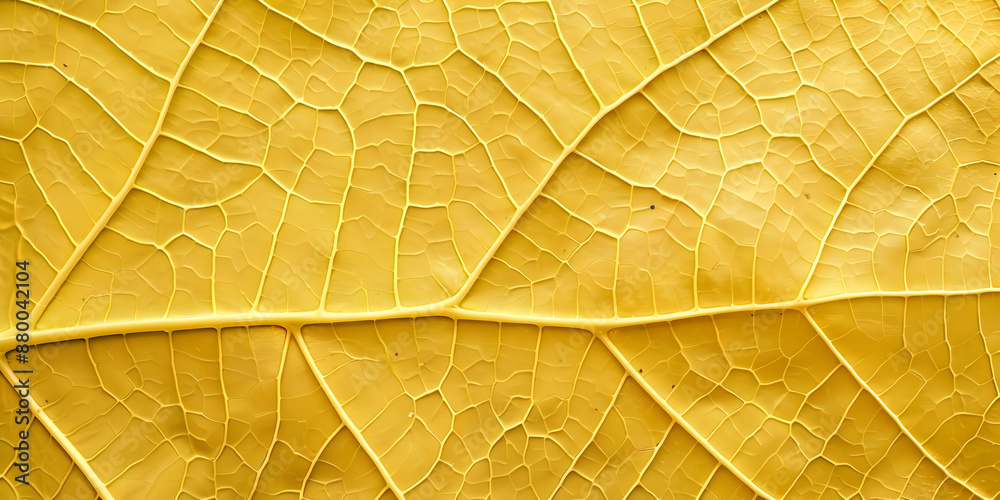 Obraz premium Close-up of a yellow leaf showing intricate vein patterns, showcasing nature's delicate structures and autumn colors.