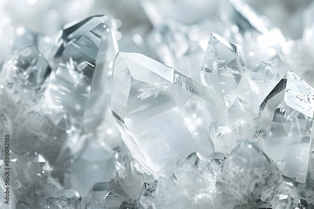 Close-up of clear quartz crystals with sharp, reflective surfaces and intricate structures, showcasing natural beauty and clarity. Close-up of clear quartz crystals with sharp, reflective surfaces and intricate structures, showcasing natural beauty and clarity.
