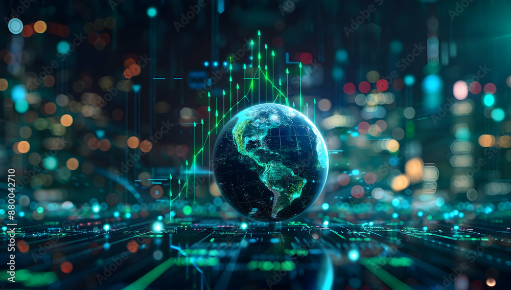 Futuristic digital globe with data points and technology network overlay, representing global connectivity and advanced technology concepts. Futuristic digital globe with data points and technology network overlay, representing global connectivity and advanced technology concepts.
