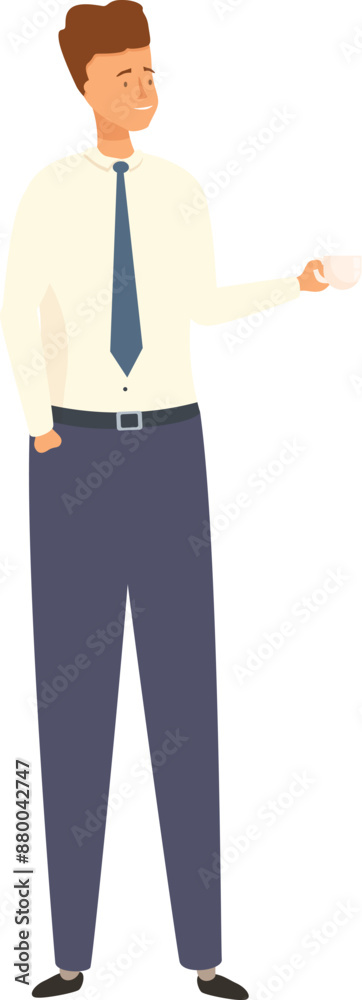 Office worker is standing and holding a coffee cup Office worker is standing and holding a coffee cup