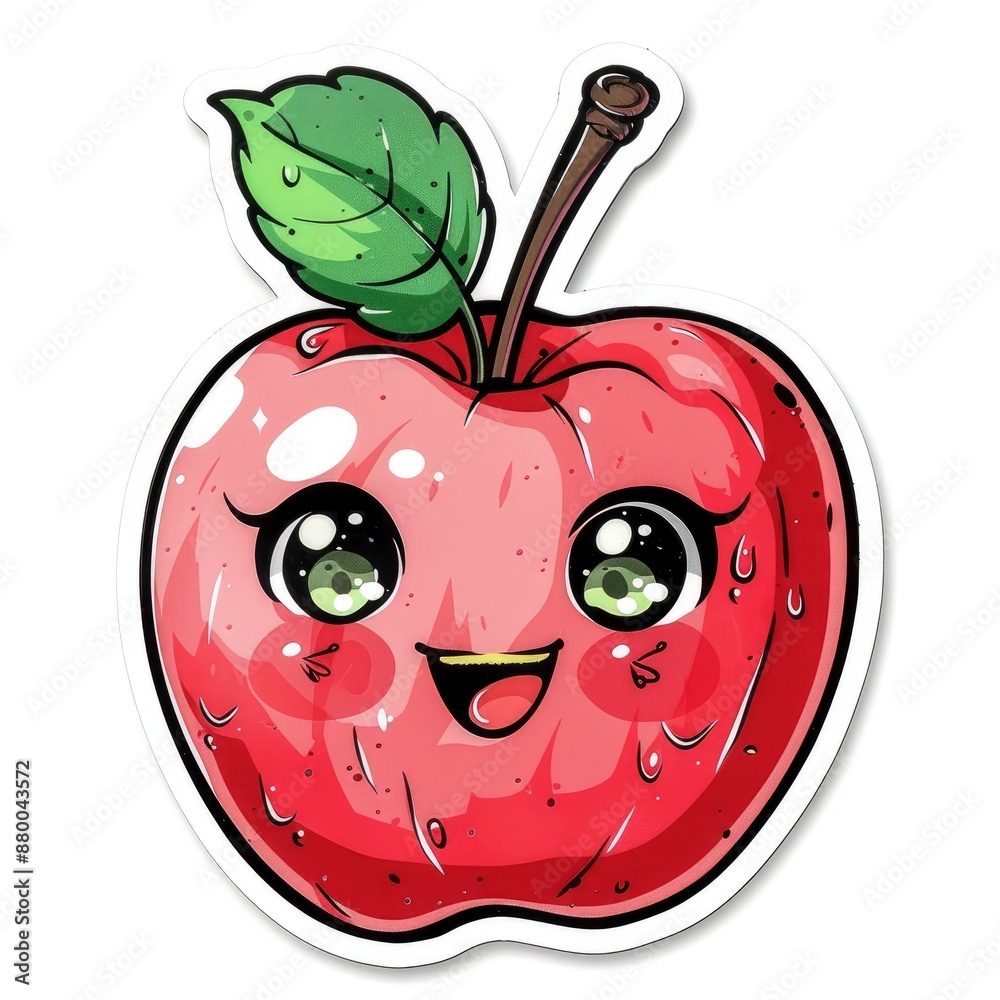 Obraz premium cute apple sticker, kawaii, functionality stickers, sticker outline, simple background, character, shape