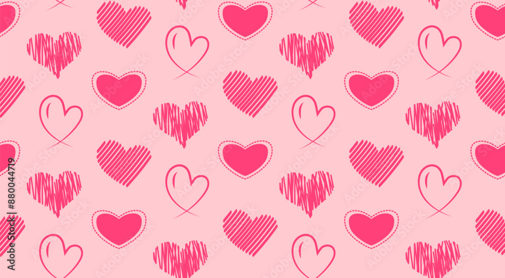 Doodle hearts seamless pattern. Simple cute Valentines day pink background. Doodle hearts seamless pattern. Simple cute Valentines day pink background.