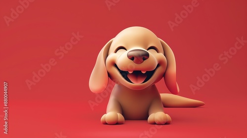 Smiling dog, flat design, top view, playful pet, 3D render, Complementary Color Scheme photo