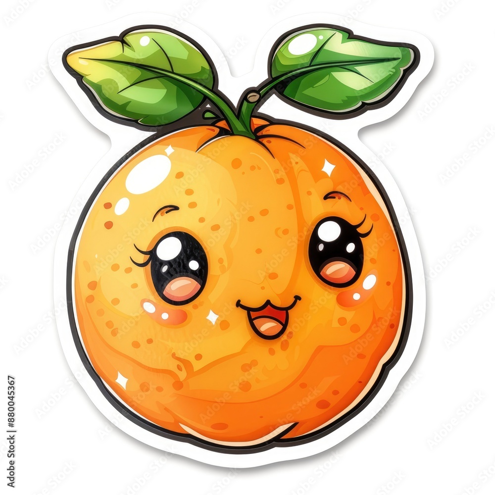 Obraz premium cute orange sticker, kawaii, functionality stickers, sticker outline, simple background, character, shape