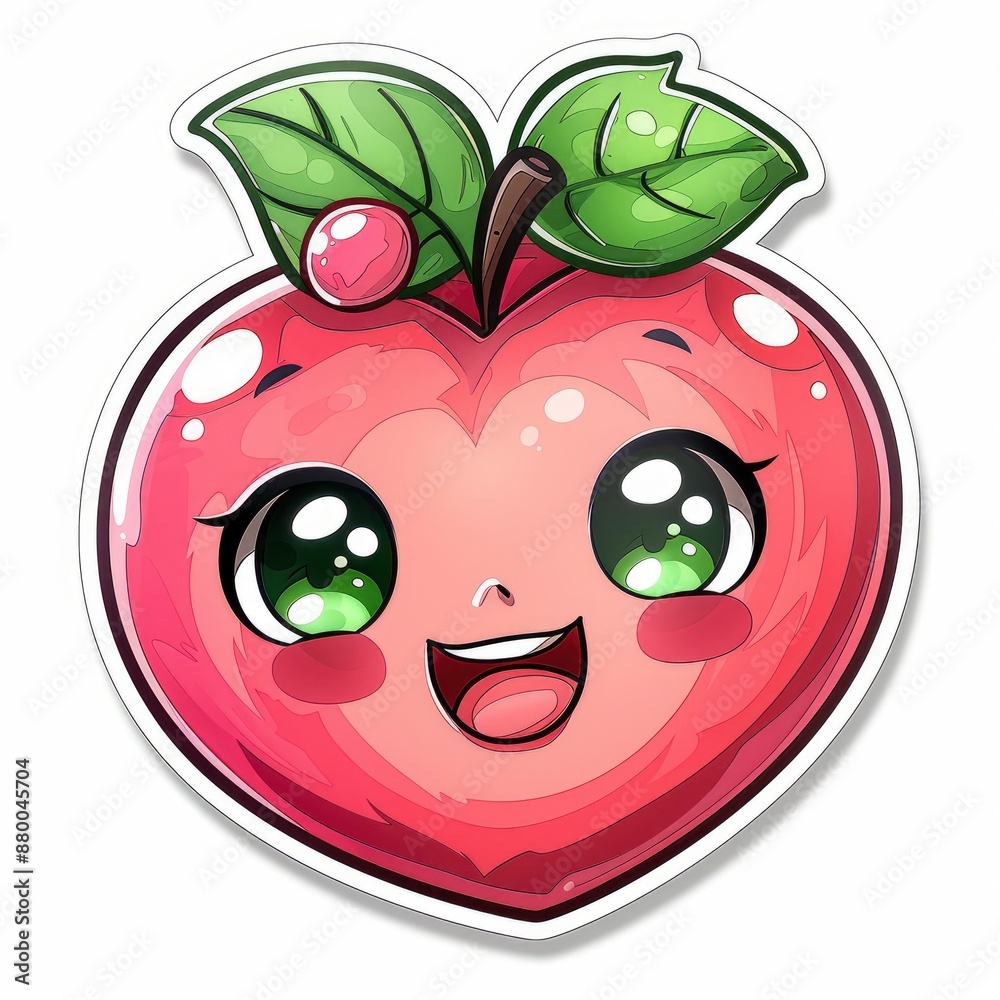 Obraz premium cute peach sticker, kawaii, functionality stickers, sticker outline, simple background, character, shape