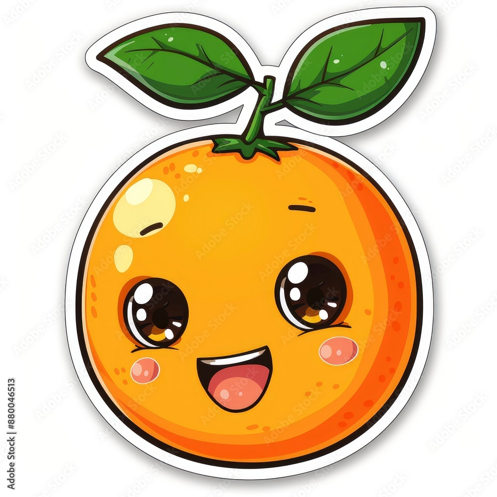 Obraz premium cute tangerine sticker, kawaii, functionality stickers, sticker outline, simple background, character, shape
